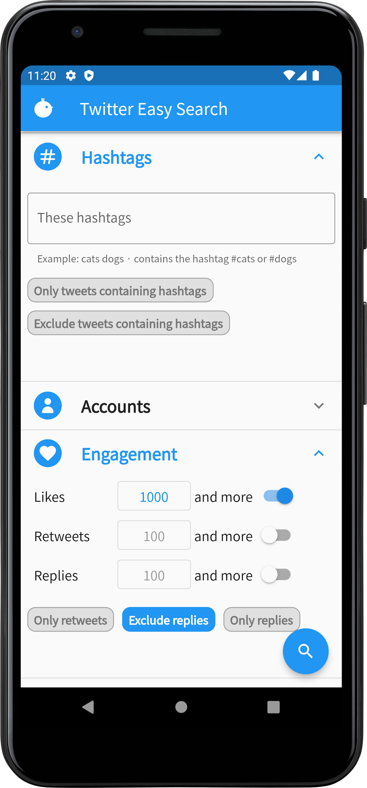 Android app
            engagement filters screen
