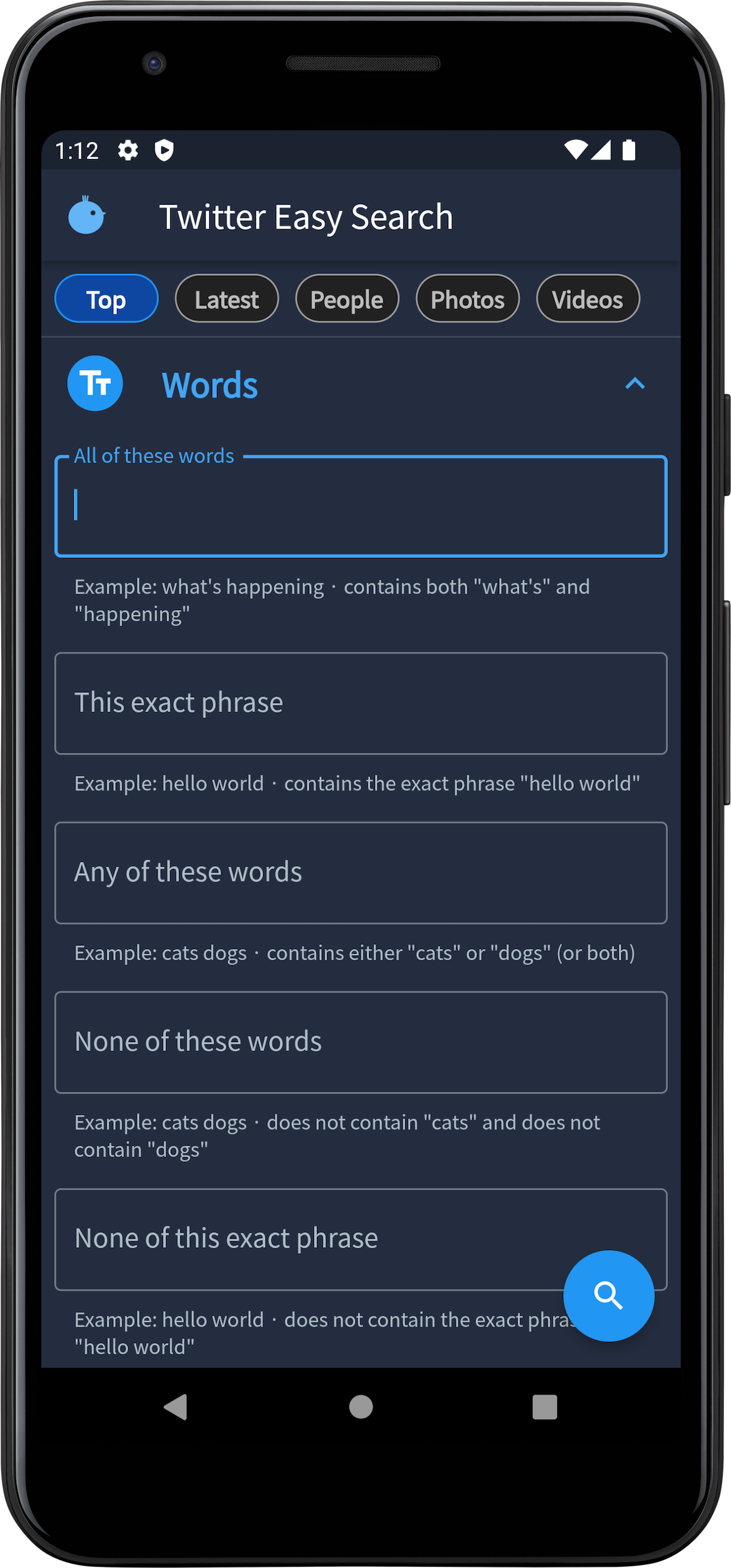 Android app
            dark mode screen